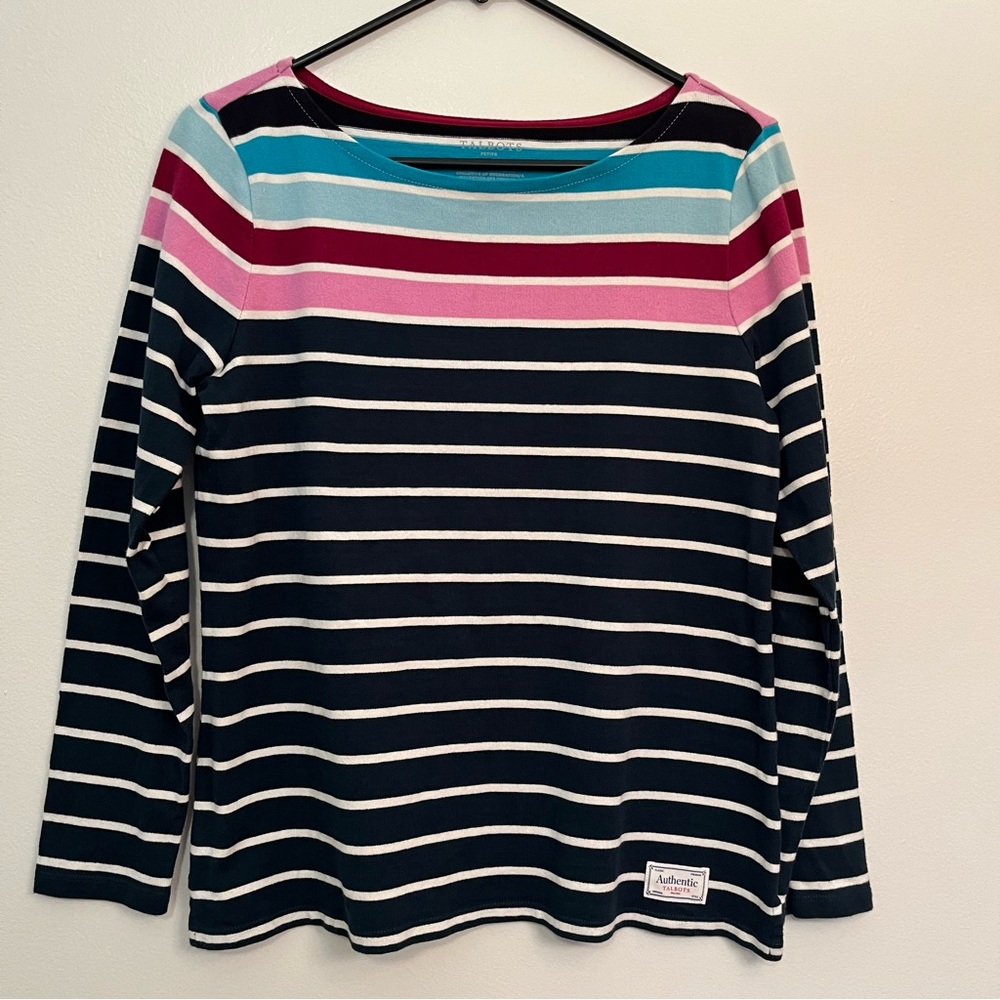 Authentic TALBOTS Women Thick Stretch‎ Comfy Cotton Blouse Multicolor Stripe MP